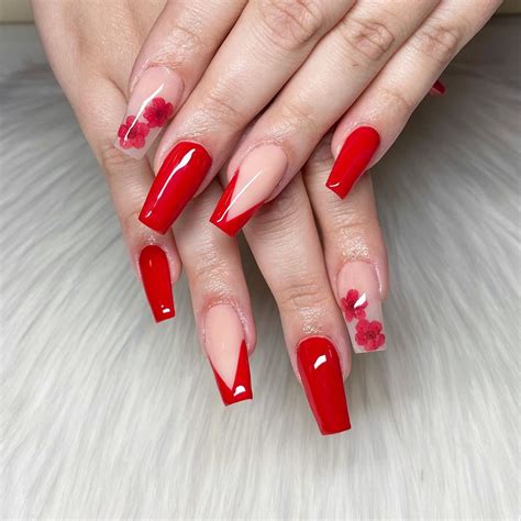 acrylic nails with red tips|red acrylic nails with rhinestones.